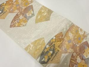 リサイクル　地紙に花鳥模様織出し袋帯